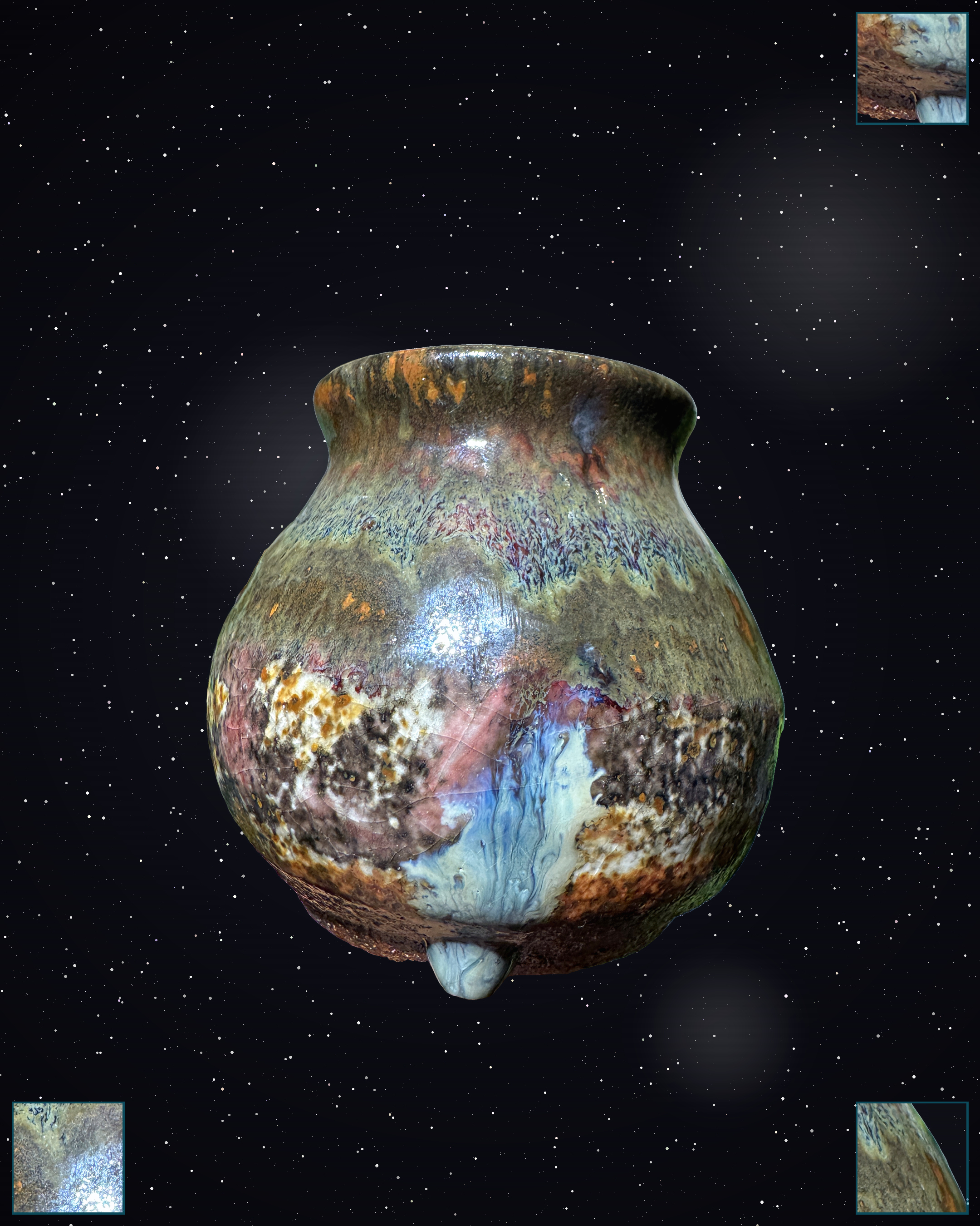 Cromix-0 handmade ceramic vessel with stratified copper and rust vein glaze