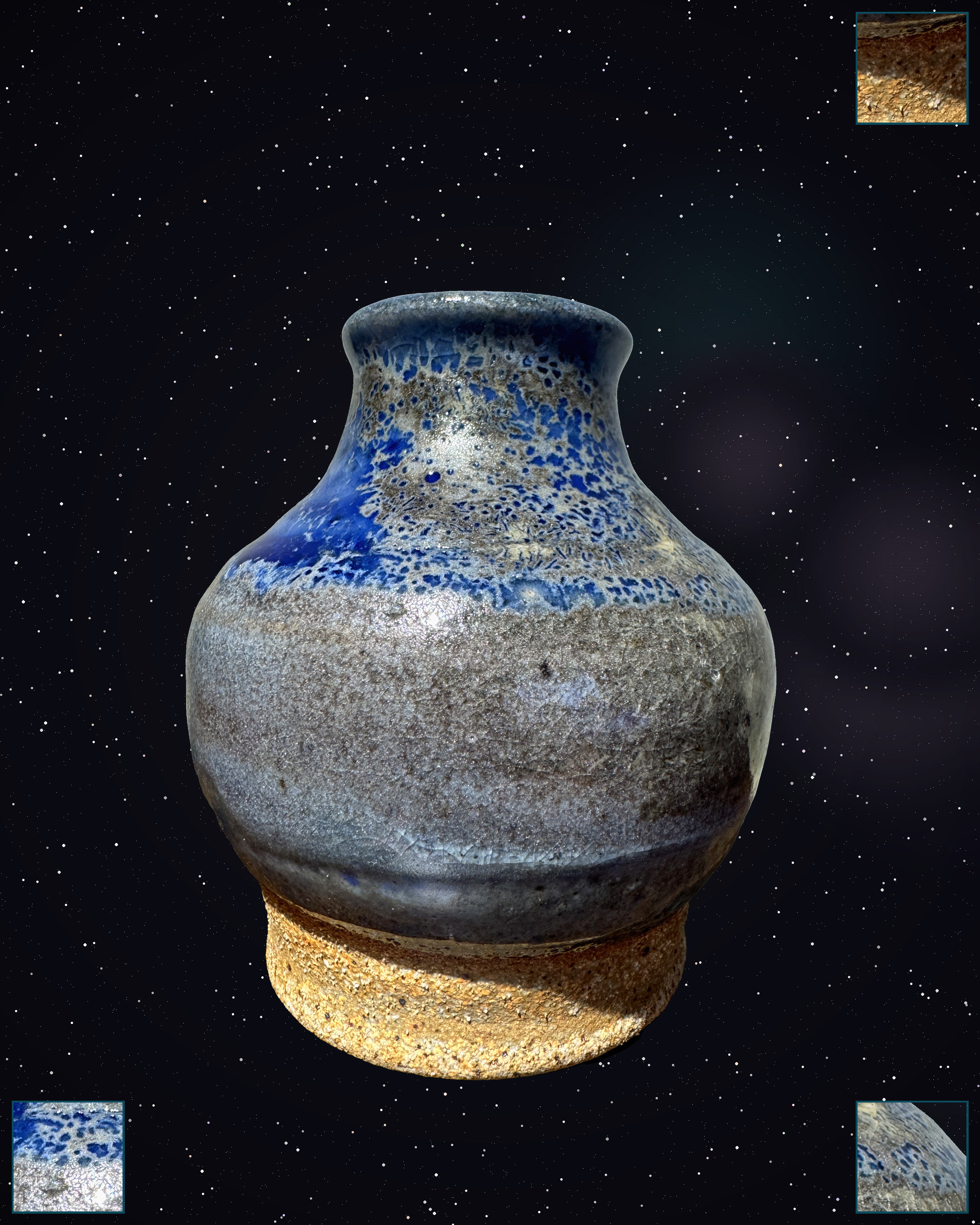 Glacix-1 handmade stoneware vessel — Compression slate meets a crystallized fluke of cobalt blue in the lowlands.