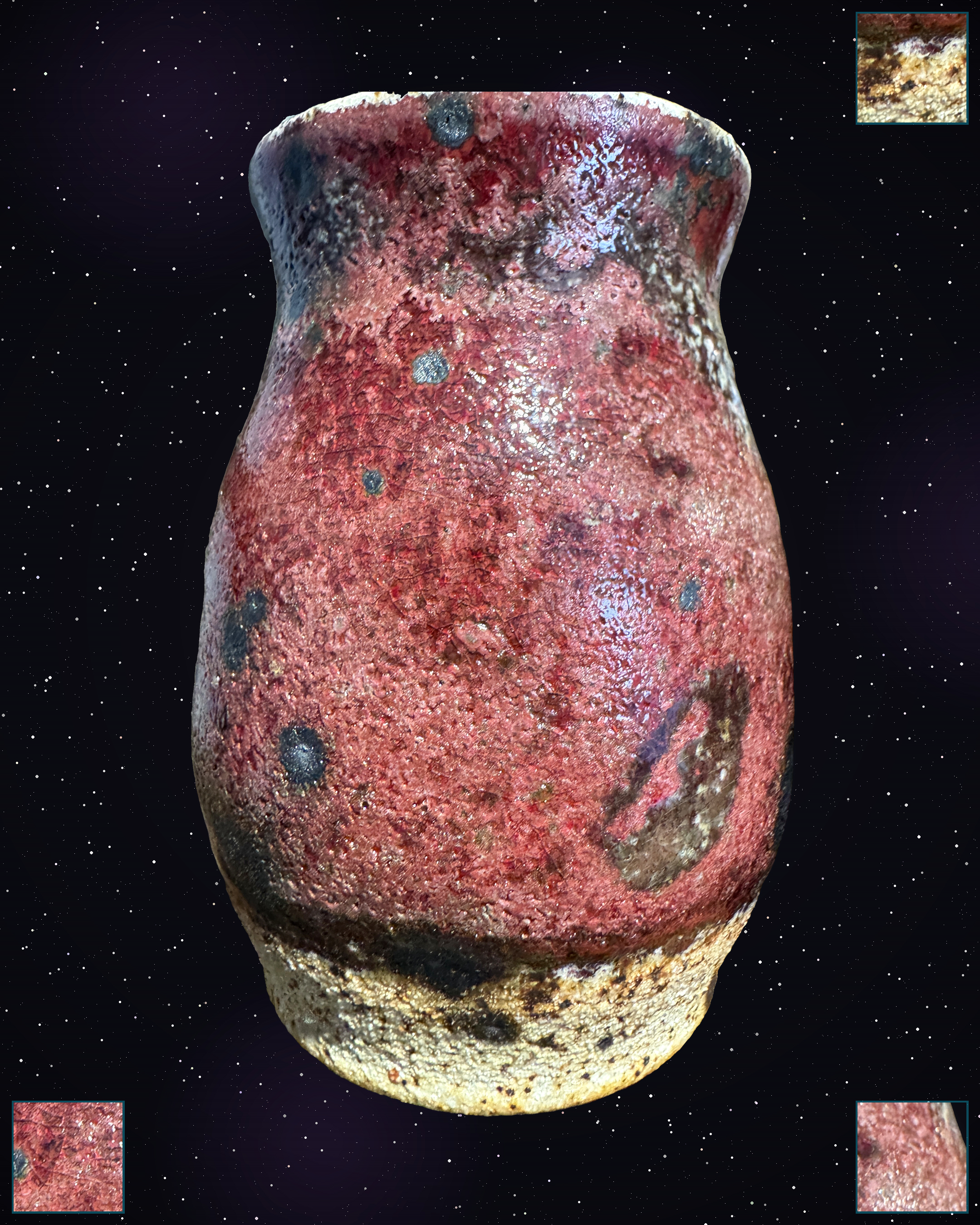 Ignix-5 handmade ceramic vessel with mineral stratification and manganese-iron hue glaze