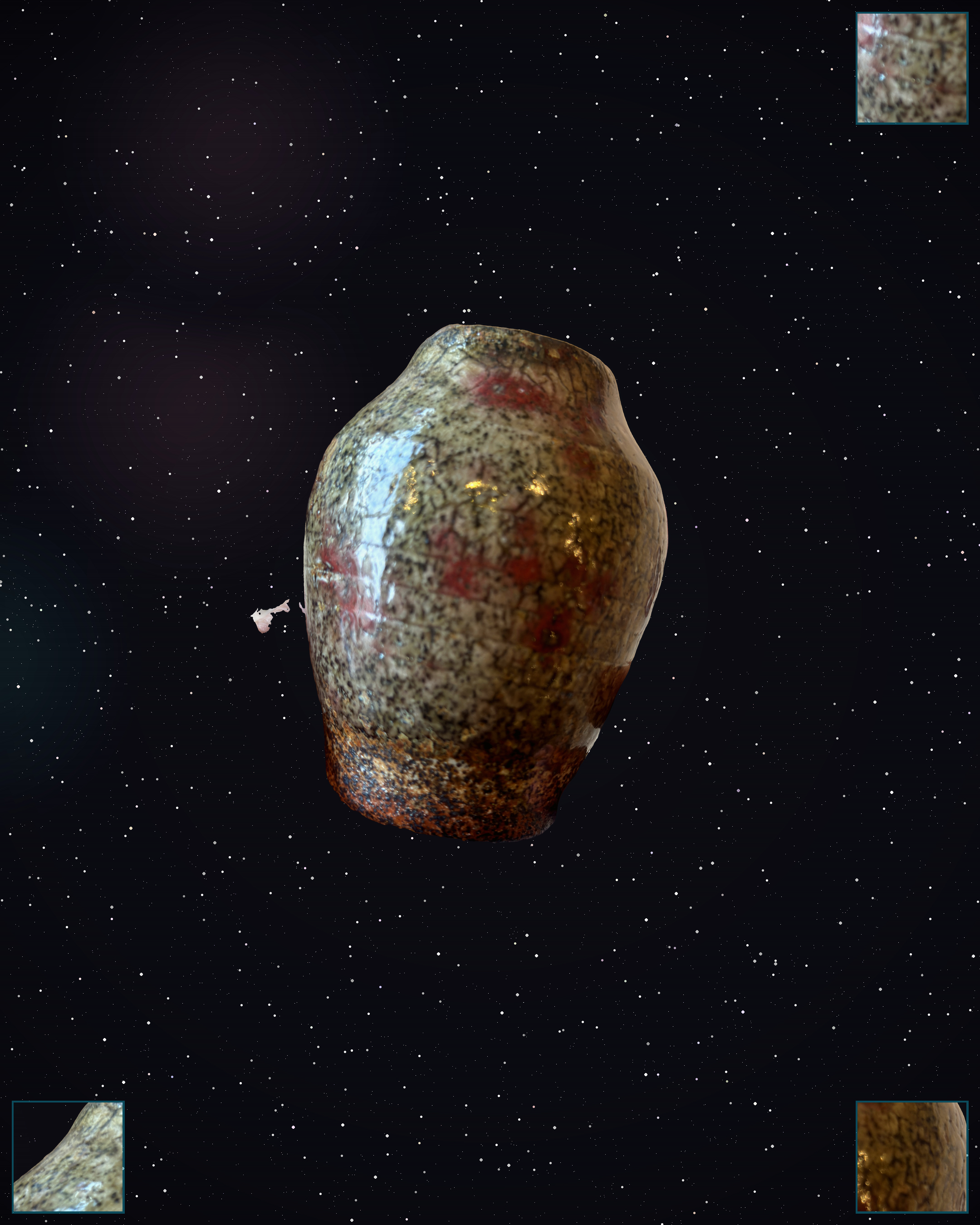 Pallth-7 handmade ceramic vessel with fracture network glaze pattern in blues and grays